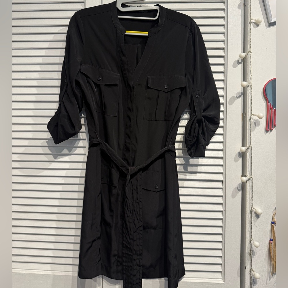 Express Black Long Sleeve Sheath Dress V-neck